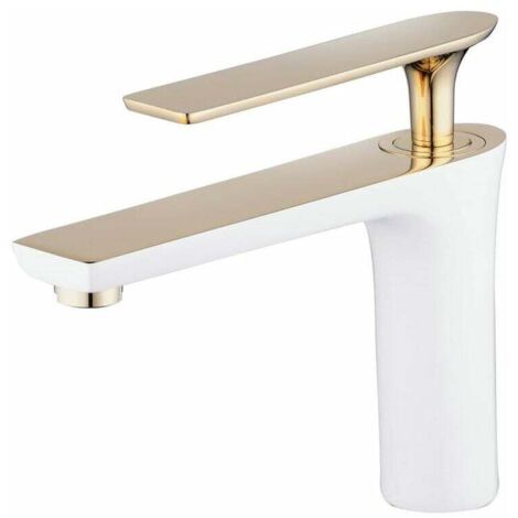 Miscelatore per lavabo da bagno, verniciato bianco/oro, miscelatore monoforo per lavabo, rubinetti per lavabo da appoggio (1/5)