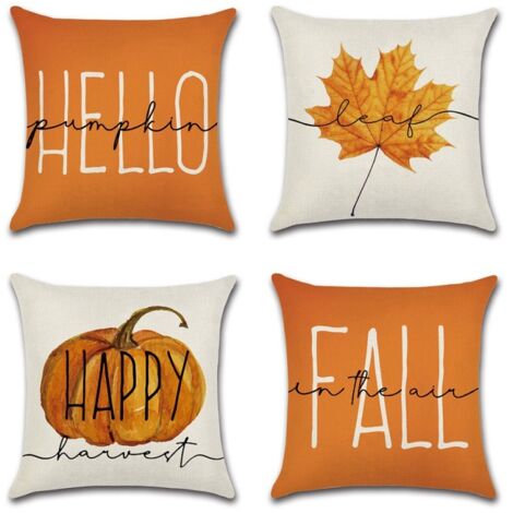 Set di 4 federe a forma di zucca di Halloween, copricuscini per divano a forma di Halloween (45x45 cm) (1/4)