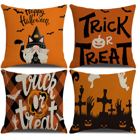 Set di 4 federe a forma di zucca di Halloween, copricuscini per divano a forma di Halloween (45x45 cm) (1/4)