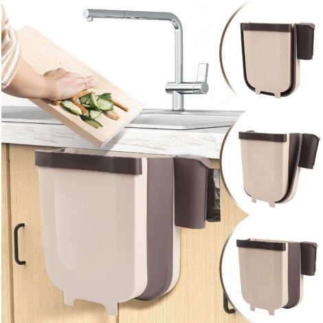 Pattumiera sospesa per cucina o bagno con porta-sacco per cucina, mobile e porta – 9 l