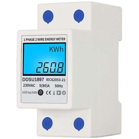 Contatore di energia elettrica digitale, contatore di energia elettrica monofase su guida DIN, contatore di energia elettrica monofase a due fili multifunzione - (1/4)