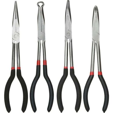 Set di pinze e pinze, pinze a becchi lunghi da 11 pollici/28 cm, set di 4 pinze a becchi lunghi, pinze a becchi lunghi dritti, pinze a 45 gradi, pinze a becchi lunghi da 90 gradi e pinze circolari a l (1/4)