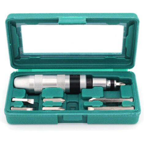 Cacciavite a impatto e punte da 8 pezzi, cacciavite a impatto manuale reversibile con correttore per viti a impatto (1/4)