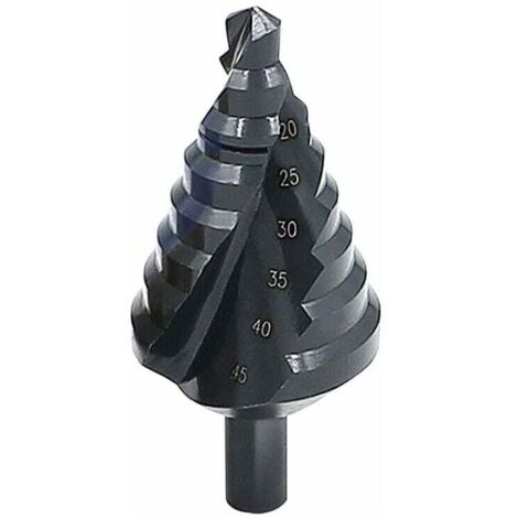 Punta elicoidale a gradini in nitrurazione Fresa multiforo Dimensioni di taglio fori a gradini da 10 mm a 45 mm, ingrandimenti totali, per lamiera, PVC, lavorazione del legno - Bianco - LKBD (1/5)