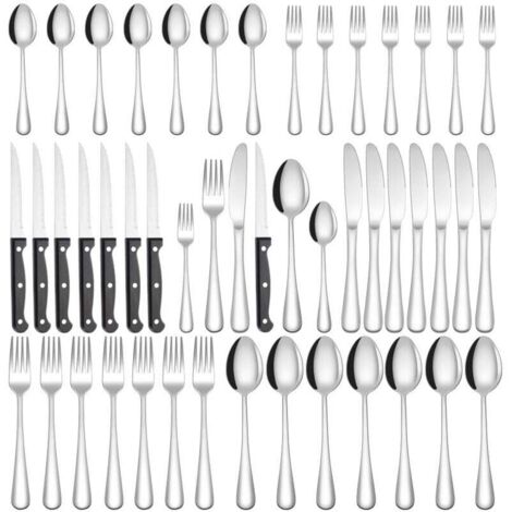 Set di posate da 48 pezzi - Acciaio inossidabile - Include coltelli, forchette e cucchiai da bistecca - Per 7 persone - Ideale per casa, feste e ristoranti - Lavabile in lavastoviglie