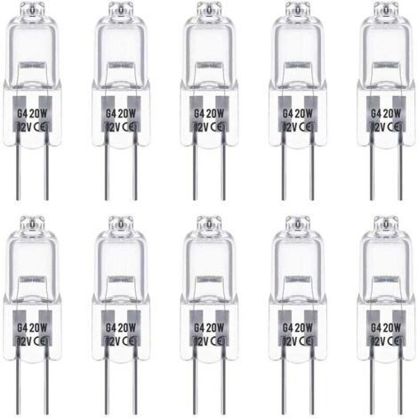 Lampadine alogene G4, lampada alogena con attacco a perno da 12 V e 20 W, bianco caldo 3000 K, 350 LM, dimmerabili, lampada alogena G4 a bassa tensione, lampada a capsula trasparente, confezione da 10 (1/4)