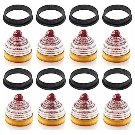 Set di 8 stampini per torte circolari perforati, stampino per crostate circolare nero per mousse, anello tagliapasta antiaderente per decorazioni di torte - Fei Yu (1/4)