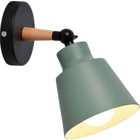 Applique da parete per interni dal design scandinavo moderno in legno e ferro, applique per camera da letto, comodino, soggiorno, bagno, cucina, decorazione da parete, E27 (verde) (1/4)