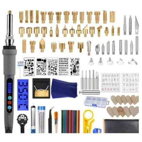Kit per pirografia da 109 pezzi, strumento per incisione su legno a temperatura regolabile con matite colorate, supporto per sughero, pelle, intaglio del legno (1/4)