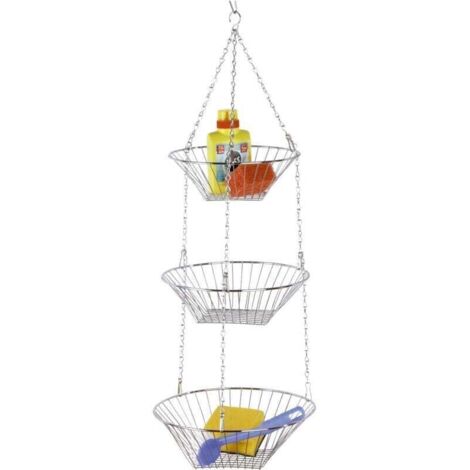 Trio Cesto Portafrutta Sospeso, Cesto Portafrutta Sospeso, 3 Cestini, Metallo, Ø 28x77 cm, Lucido (1/4)