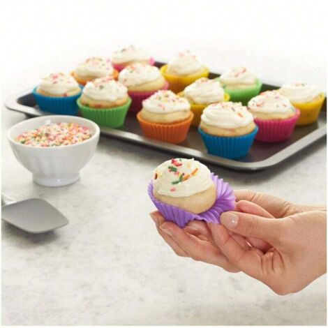 Stampi per dolci in silicone riutilizzabili, rotondi, adatti al forno fino a 220°C, 12 pezzi, multicolore (1/4)