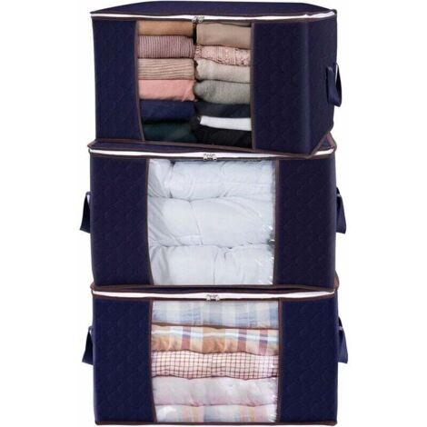Set di 3 sacchetti portaoggetti spessi in tessuto non tessuto per piumoni, sacchetti portaoggetti sottoletto per piumoni, coperte, cuscini, giocattoli, giacche, vestiti, blu, 60 x 43 x 35 cm - Fei Yu (1/4)