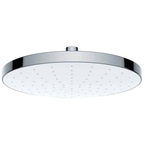 Soffione doccia a pioggia con pulizia automatica e anticalcare, soffione doccia italiano con ugelli autopulenti, attacco universale da 1/2", design rotondo, plastica, ø22,5 cm, cromato - bianco (1/4)