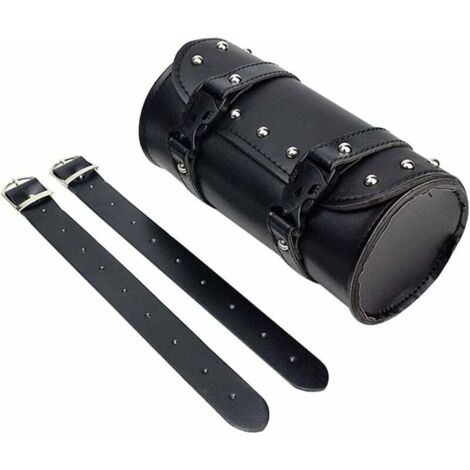 Borsa portautensili per moto in pelle PU, borsa portautensili per forcella posteriore, borsa portautensili rotonda per moto, con 2 cinghie di montaggio, per la maggior parte delle motociclette e dei v (1/4)