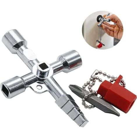 Chiave multifunzione a 4 vie, chiave multiuso, chiave a croce universale, chiave triangolare, chiave per interruttore rubinetto per acqua, elettricità, contatori elettrici, radiatori, ascensori, ecc. (1/4)