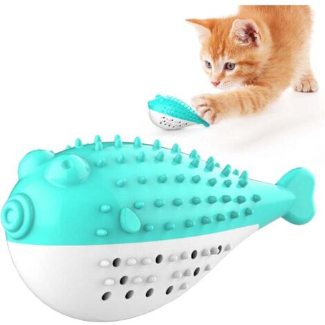 Articoli per animali domestici, giocattoli da masticare che squittiscono, erba gatta, pesce palla, giocattoli per la dentizione dei gatti (lago blu)