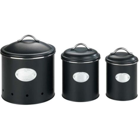 Contenitore in metallo con coperchio ed etichetta decorativa, Nero, per conservare patate e cipolle, capacità 1 litro, Metallo, Ø 11,5 x 16,5 cm, nero