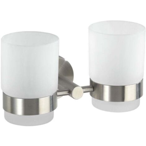 Portaspazzolino Bosio in acciaio inox opaco, 17 cm, finitura satinata, montaggio a parete, doppio portaspazzolino, accessorio da bagno, elegante design in acciaio inox (1/4)