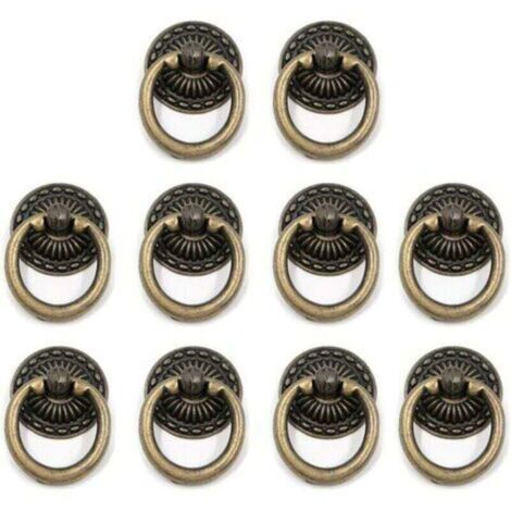 10 pezzi Pomelli per cassetti ad anello vintage Maniglie per porte per mobili in lega di zinco con viti in bronzo
