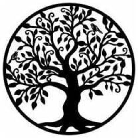 Decorazione murale in metallo con albero della vita, silhouette artistica, regalo per interni, regalo per esterni, decorazione per la casa (nero, 40x40 cm)