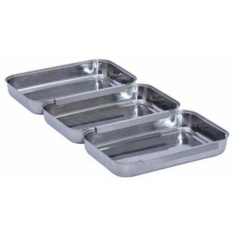 Set per impanare in acciaio inox da 3 pezzi, set per impanare, vassoi in acciaio inox per farina, uova, pangrattato, facile da pulire in lavastoviglie, acciaio inox, 15,7 x 3,2 x 22 cm, lucidato (1/4)