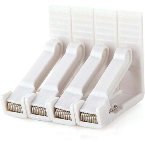 Set di 4 fermagli per tovaglie in plastica bianca con morsetto regolabile ad alta tensione, per spessori di tavolo fino a circa 4,5 cm, adatti per giardini, picnic, feste, cucine e ristoranti. 5,8x5,8 (1/4)