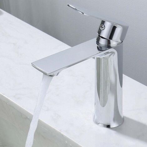 Rubinetto per lavabo Aiperq con maniglia singola, in ottone, in ceramica, in porcellana bianca e nera, a collo lungo, stile vintage floreale, con ingresso per acqua calda/fredda, per cucina e bagno, c (1/4)