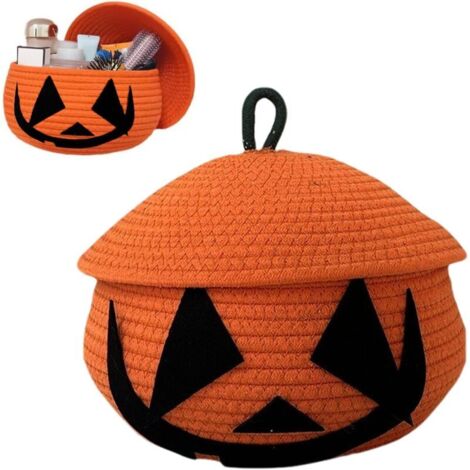Cesto di zucca con coperchio, contenitori per Halloween con coperchio, cestino per caramelle di Halloween, cestini intrecciati per riporre oggetti, cestino in corda intrecciata per bambini, bebè, secc (1/4)