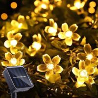 Luci solari per esterni, luci a forma di fiore di ciliegio, 50 LED, 2 modalità, impermeabili, per giardino, patio, Natale e decorazioni per interni, bianco caldo