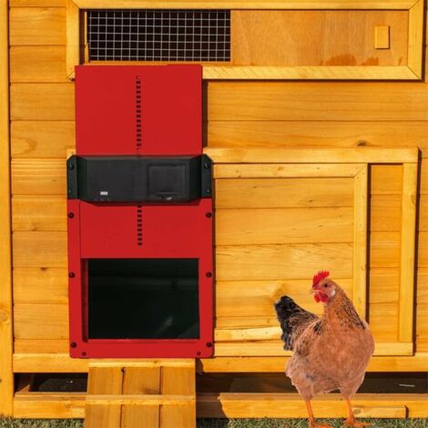 Abridor de puerta de gallinero con sensor de luz, puerta automática para gallinas, cría segura de gallinas (rojo)