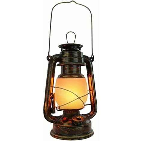 Lámpara de mesa recargable, estilo vintage, con efecto huracán, inalámbrica, LED, luz nocturna para exteriores, regulable, retro, para camping, con cargador, 3 modos de luz, 1800 mAh, color bronce.