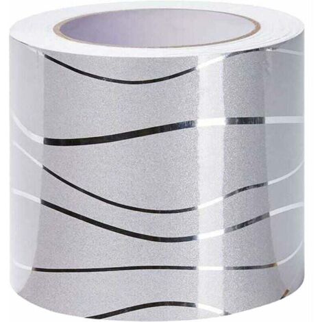Cenefa autoadhesiva, papel pintado de ondas bronceadas, pegatinas de pared removibles, decoración para escaparates, espejos de baño, azulejos de cocina (Silver Tree)