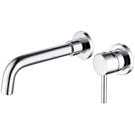 Grifo de lavabo de pared, mezclador de pared de latón de alta calidad, grifo de baño empotrado, grifo de agua fría y caliente con rotación de 360°, cromado (1/4)