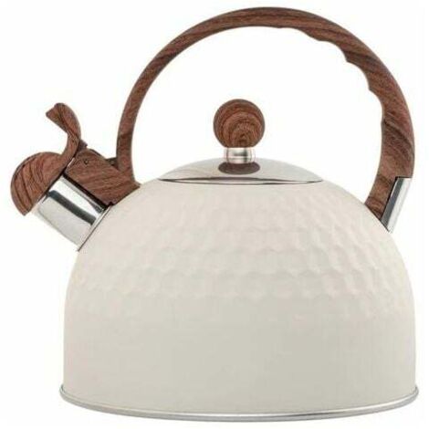 Hervidor silbador de acero inoxidable de 2,5 litros, hervidor silbador para cocinas de gas de inducción, fácil de limpiar, color blanco (1/4)