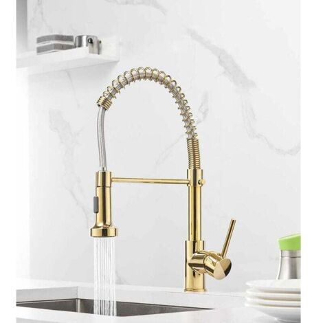 Grifo mezclador de cocina dorado con rotación de 360 grados. (1/4)