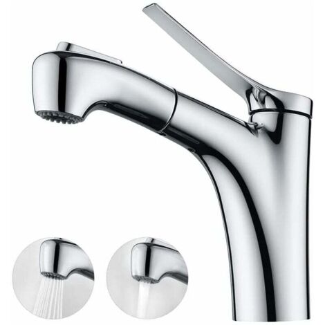 Grifo extraíble para baño con dos modos de flujo de agua, ducha de mano, mezclador monomando para lavabo, cromado (1/4)