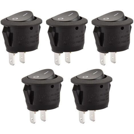 Juego de 5 interruptores rotativos - SPST de 2 polos, 6 A, 250 VCA, UL, VDE - Negro (1/4)