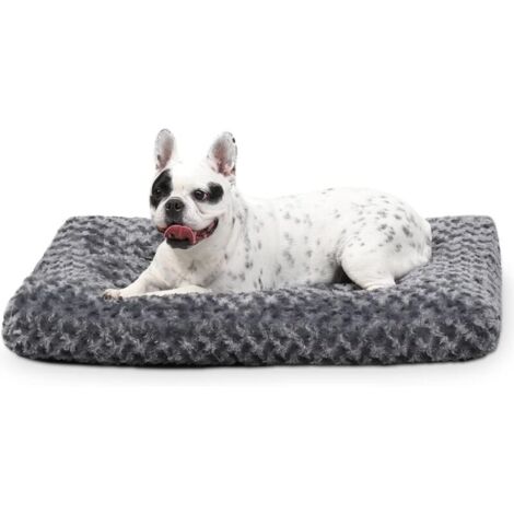 Cama para perros pequeños, lavable y relajante, colchón para jaula con base antideslizante, mullida y antiansiedad, con cojín, gris oscuro, 60 x 45 x 7 (1/4)