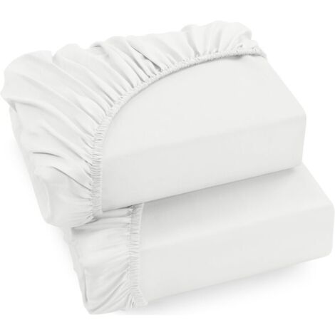 Juego de cama con 2 sábanas ajustables – Blanco, 150 x 200 cm – Cesto de 35 cm para colchones gruesos – Microfibra cepillada