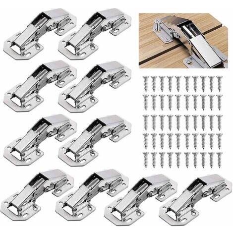 10 bisagras de acero aleado para puertas de gabinetes y cocinas, bisagras invisibles de 7,6 cm y 90° para muebles, con tornillo a juego, ideales para puertas de gabinetes de oficina (1/4)