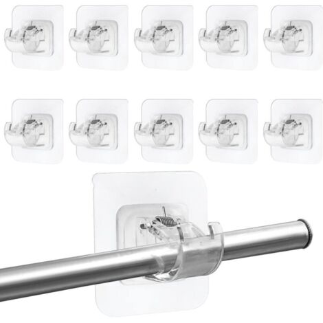 Paquete de 10 soportes para barra de cortina sin taladrar, soportes autoadhesivos transparentes para barra de cortina, ganchos autoadhesivos para barra de cortina para cocina y baño (1/4)