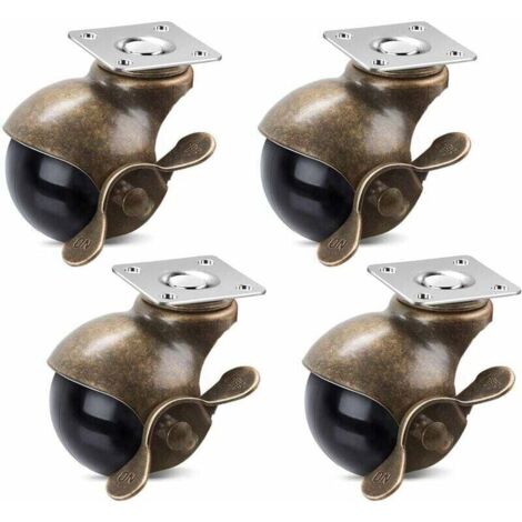 Ruedas de bola de 2 pulgadas con freno, ruedas de placa superior de latón antiguo con giro de 360 grados para muebles, gabinetes y sillas de ruedas (352 lb, paquete de 4)