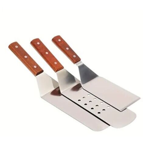 raspadores de hamburguesas de metal de acero inoxidable, espátula para hamburguesas, espátula de cocina sólida, espátula de cocina perforada y espátula para repostería, con mango