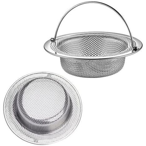 Filtro para fregadero de cocina, paquete de 2, con mango de acero inoxidable, rejilla, tapón para fregadero de cocina/baño, filtro antiobstrucción (11 cm de diámetro) (1/4)