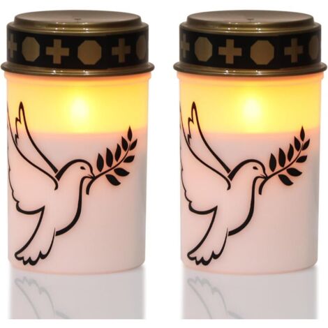 Luz LED blanca intermitente para tumba, funciona con pilas, resistente al agua, sin llama, vela conmemorativa (paquete de 2, paloma de la paz blanca) (1/4)