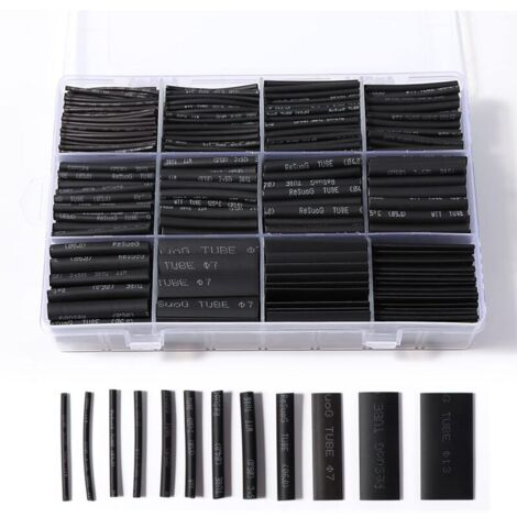 900 piezas de tubos termorretráctiles, tubos termorretráctiles negros, tubos termorretráctiles aislantes eléctricos para cables, 12 tamaños - relación de contracción 2:1