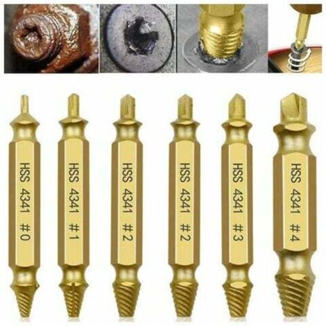Paquete de 6 puntas de destornillador rotas [doradas], herramienta para quitar destornilladores dañados y pelados, fácil de quitar tornillos pelados y rotos (1/4)
