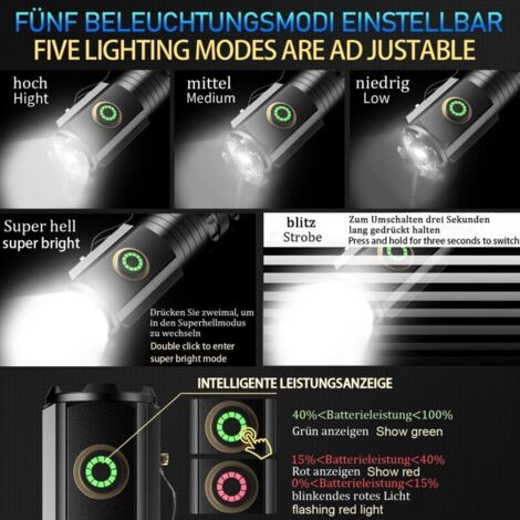 Linterna LED mini extremadamente brillante, 5000 lúmenes, recargable, 5 ...