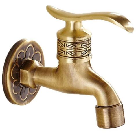 Grifo de jardín de latón antiguo para exteriores, montado en la pared, para baño y piscina () (1/4)