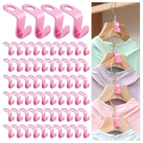 (Rosa) 64 piezas de ganchos para perchas, ganchos de conexión para perchas, conectores de ganchos colgantes, mini perchas en cascada, ahorro de espacio en armarios (1/4)